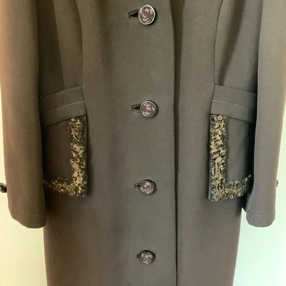 Vintage 1970s Stegari New York 100% Virgin Wool Coat Lambswool Trim Rose Small